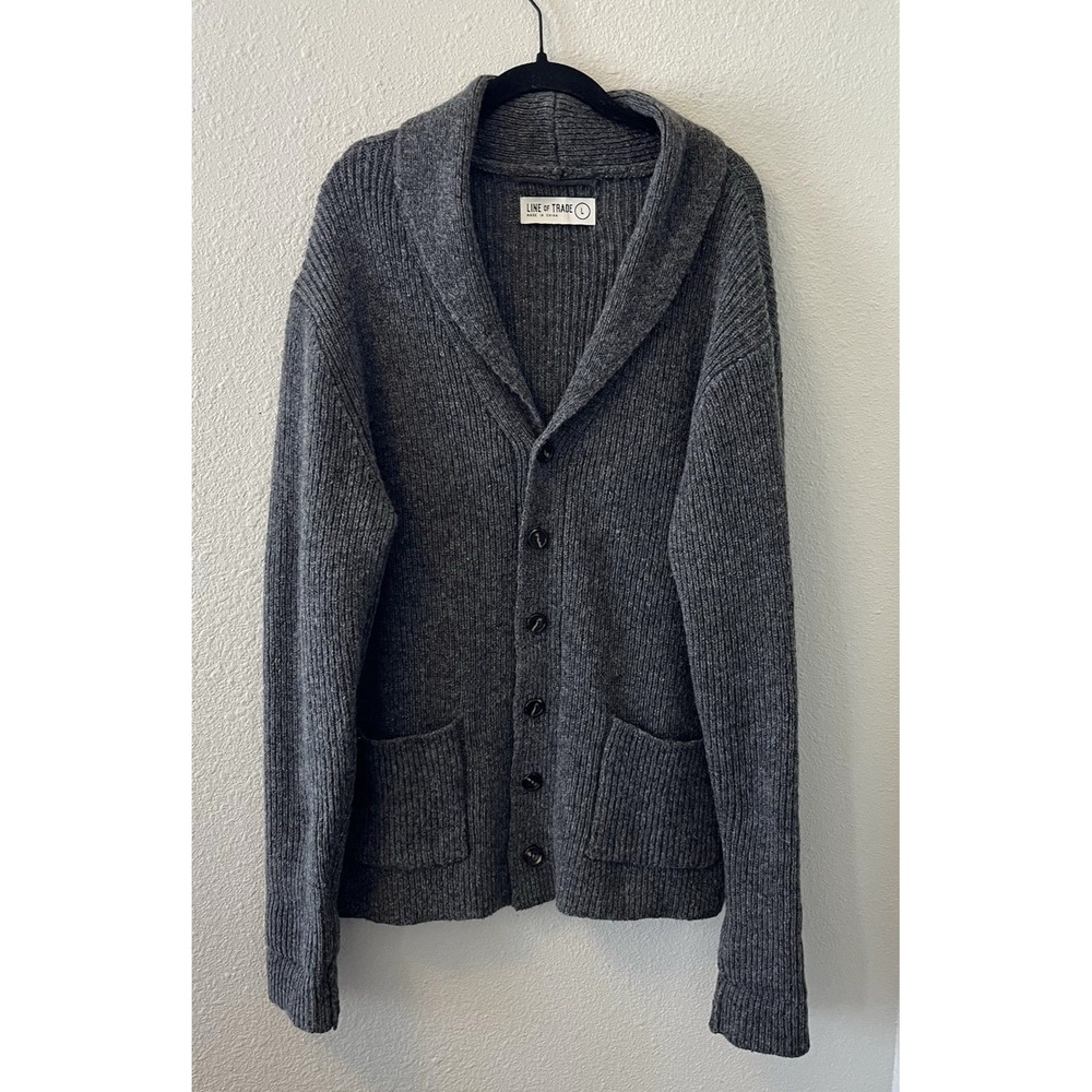 Line of Trade Cardigan Men's Size L Gray 100% Shetland Wool Grandpa Fisherman